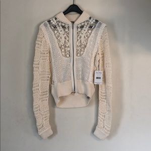 Free people zip up sweater lace crochet jacket